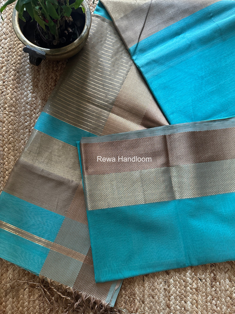 Maheshwari Turquoise Blue Resham Thread Border Saree ZRBS09