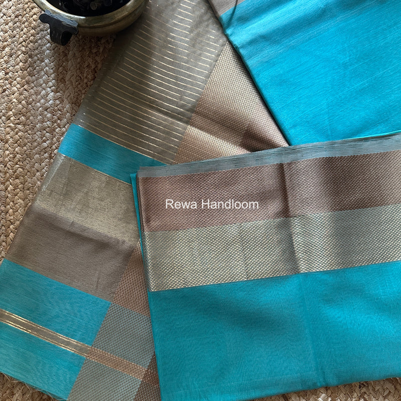 Maheshwari Turquoise Blue Resham Thread Border Saree ZRBS09