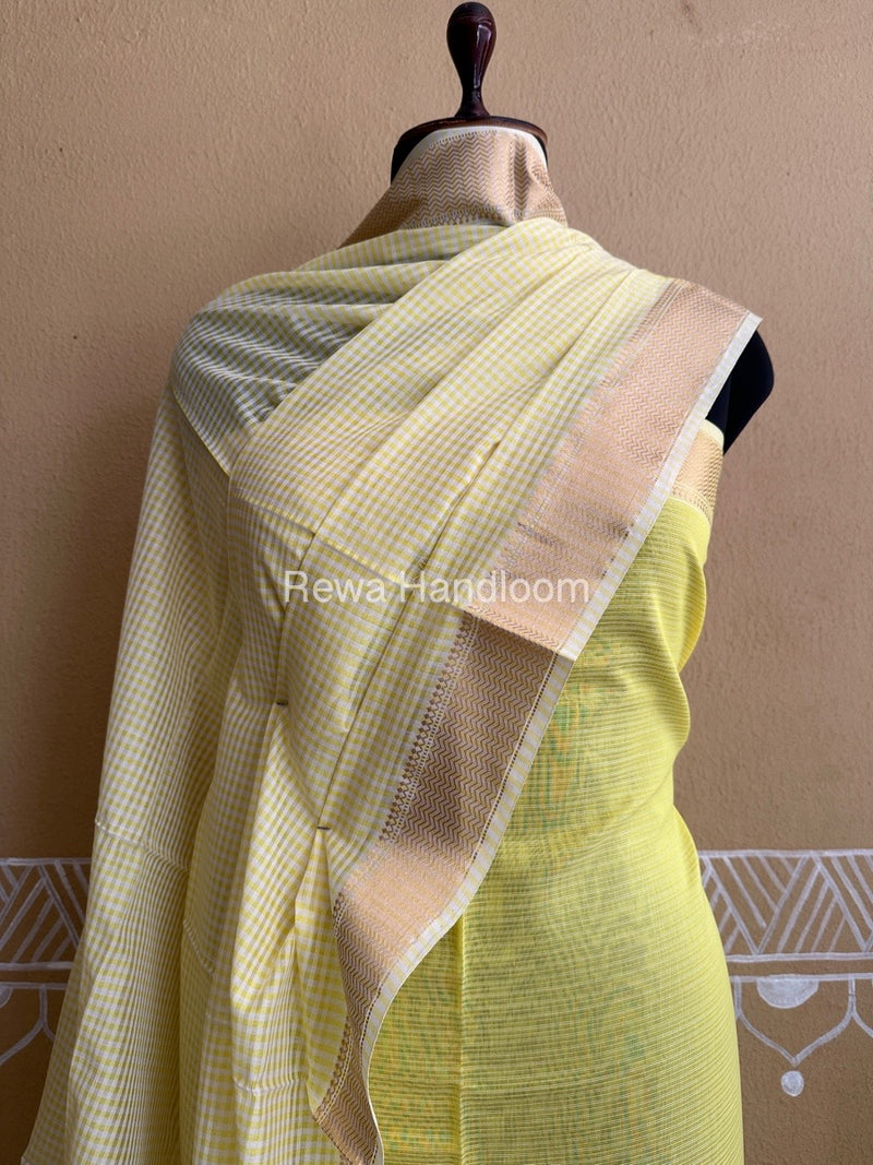 Maheshwari Lemon Yellow Checks Dress Material CPT24