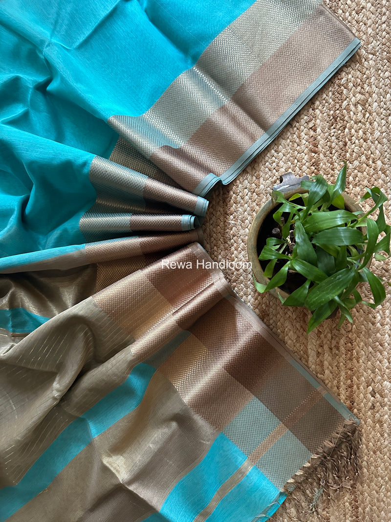 Maheshwari Turquoise Blue Resham Thread Border Saree ZRBS09