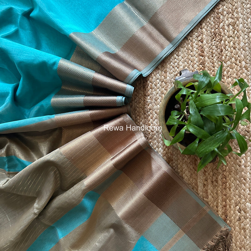 Maheshwari Turquoise Blue Resham Thread Border Saree ZRBS09