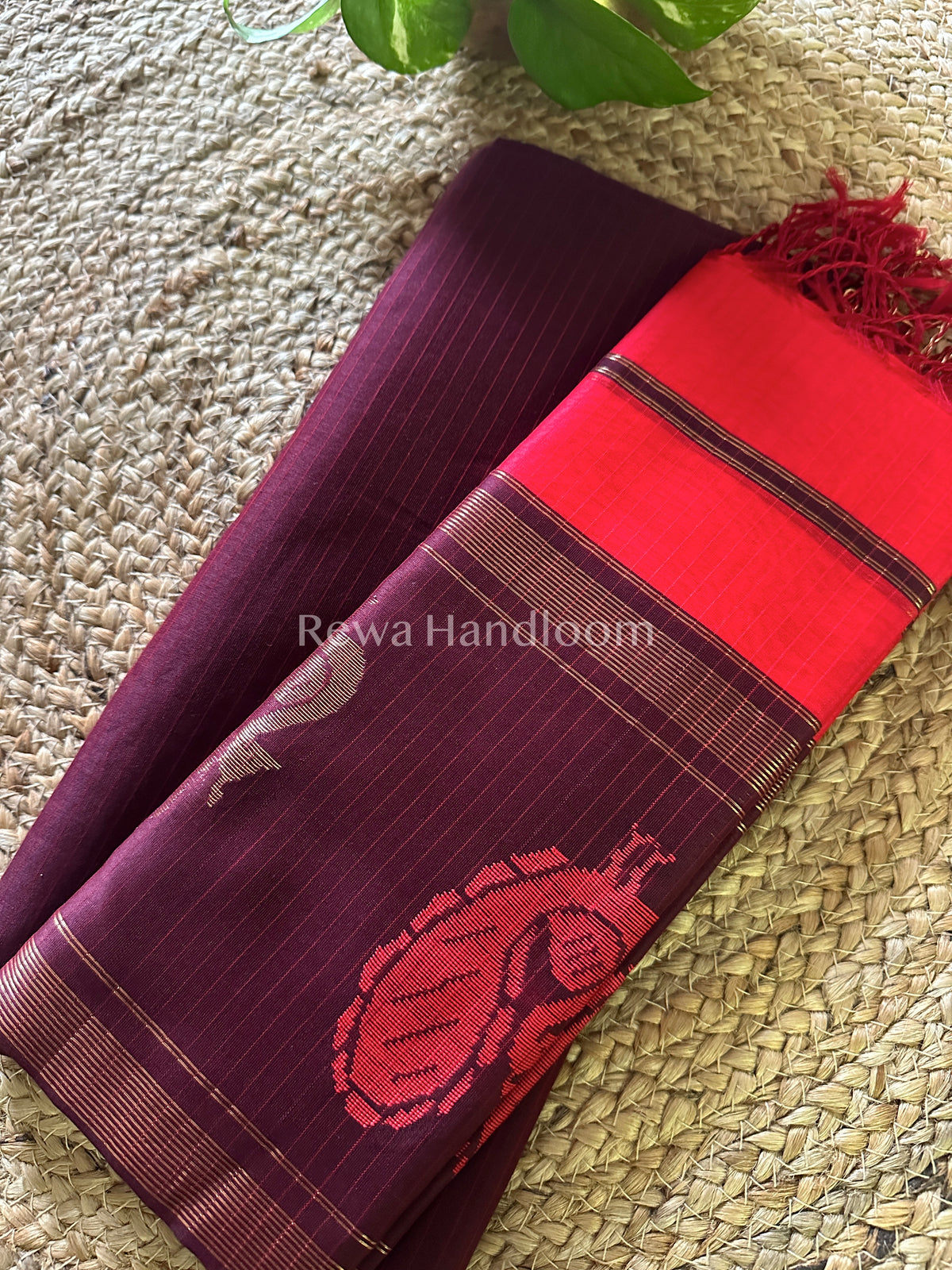 Maheshwari Brown-Fuchsia Red Peacock Buta-Buti Top-Dupatta Set-BTP039