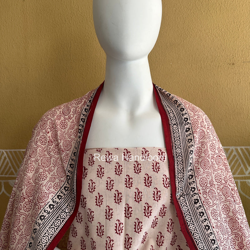 White-Red Bagh Print Cotton Suit BGCSJ0222