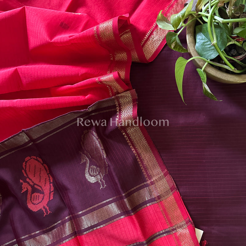 Maheshwari Peacock Buta-Buti Top-Dupatta Set