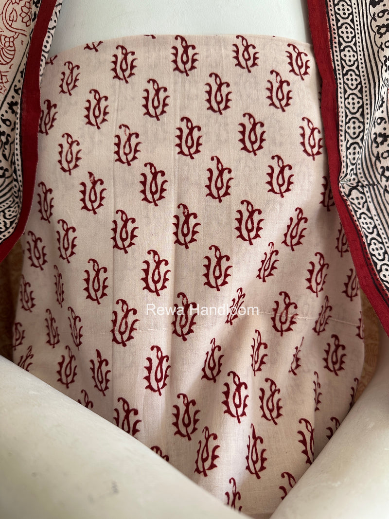 White-Red Bagh Print Cotton Suit BGCSJ0222