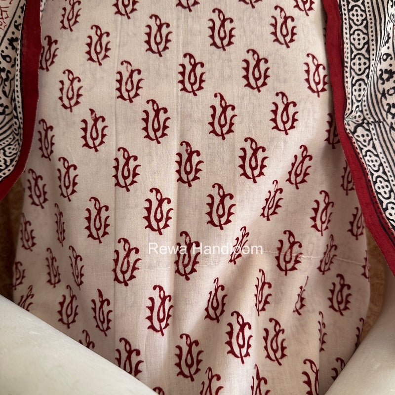 White-Red Bagh Print Cotton Suit BGCSJ0222