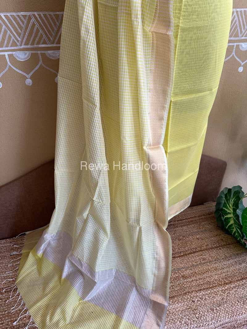 Maheshwari Lemon Yellow Checks Dress Material CPT24