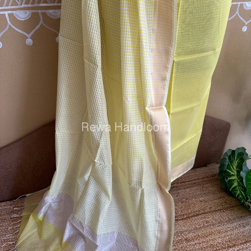 Maheshwari Lemon Yellow Checks Dress Material CPT24