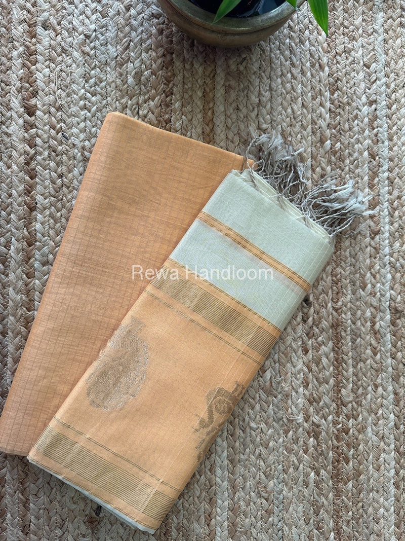 Maheshwari Light Peach-Beige Motifs Top-Dupatta Set MS012