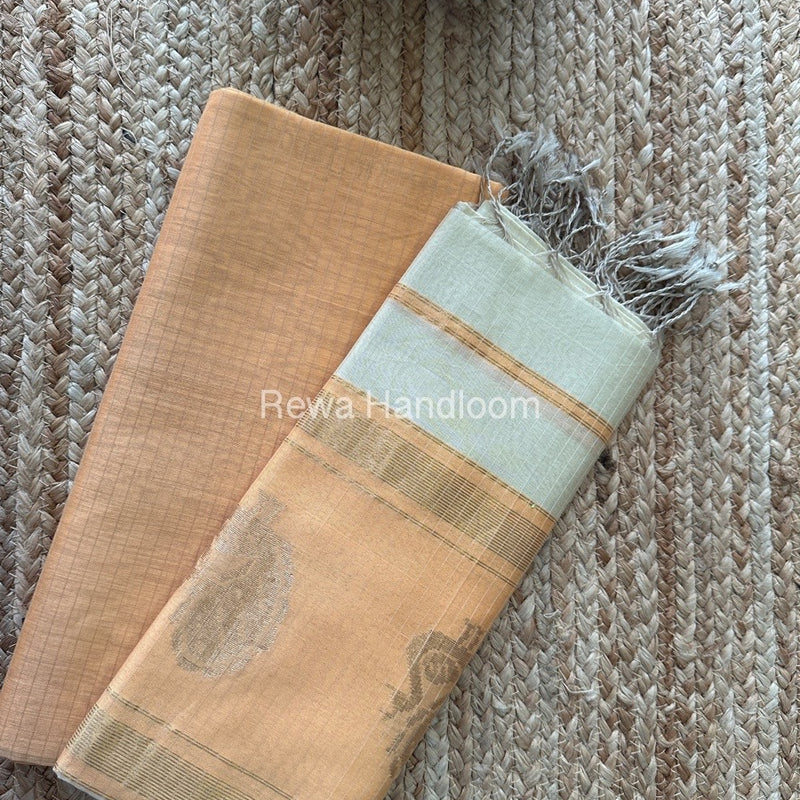 Maheshwari Light Peach-Beige Motifs Top-Dupatta Set MS012