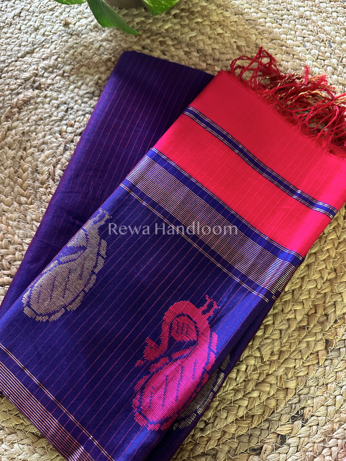 Maheshwari Blue-Fuchsia Red Peacock Buta-Buti Top-Dupatta Set-BTP040