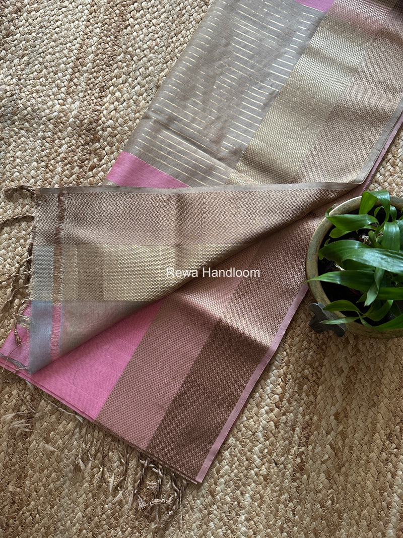 Maheshwari Pink Resham Thread Border Saree ZRBS08
