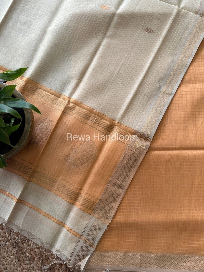 Maheshwari Light Peach-Beige Motifs Top-Dupatta Set MS012