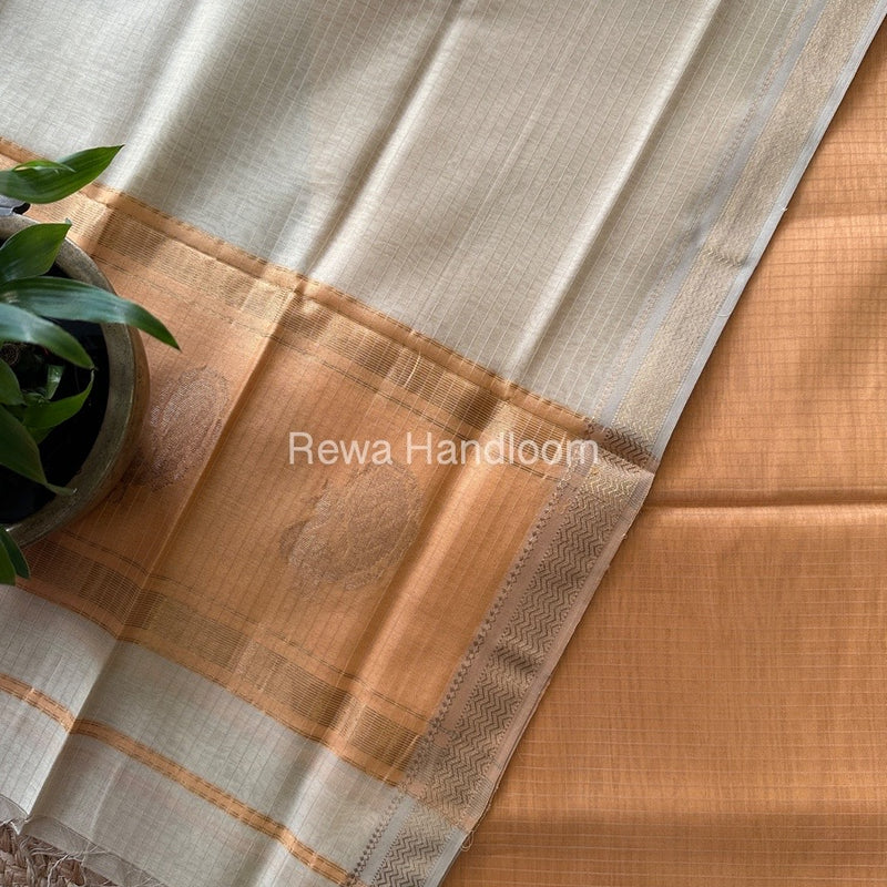 Maheshwari Light Peach-Beige Motifs Top-Dupatta Set MS012