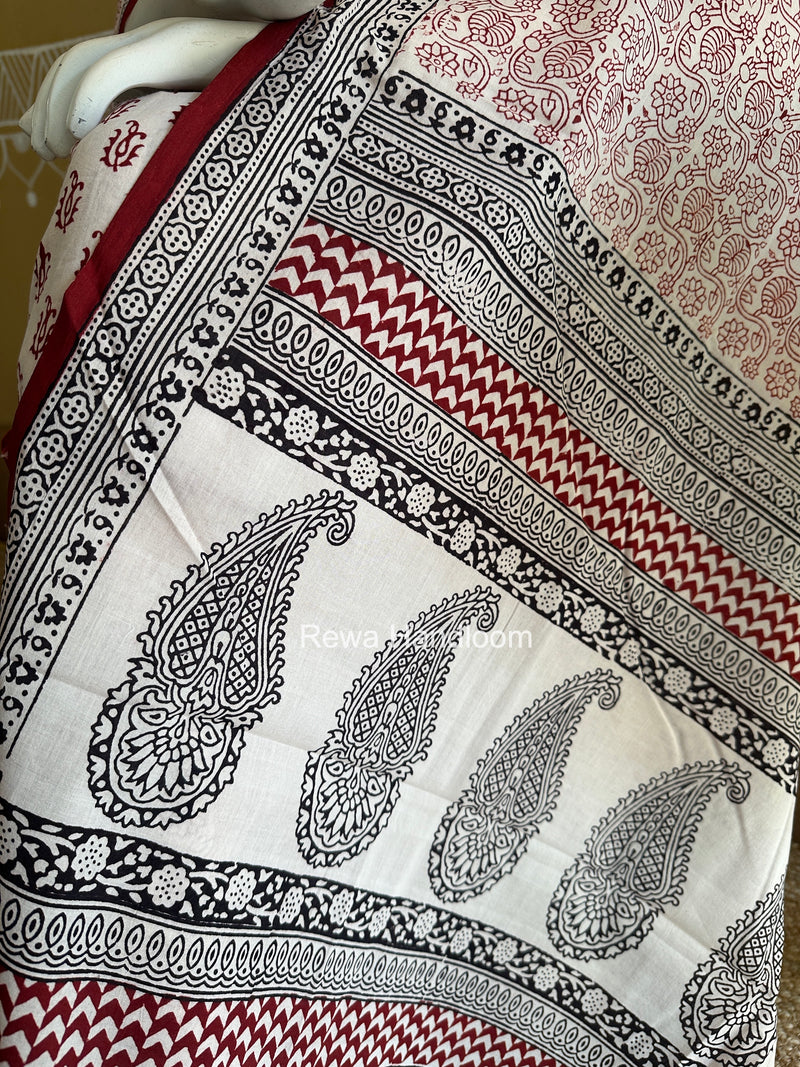 White-Red Bagh Print Cotton Suit BGCSJ0222