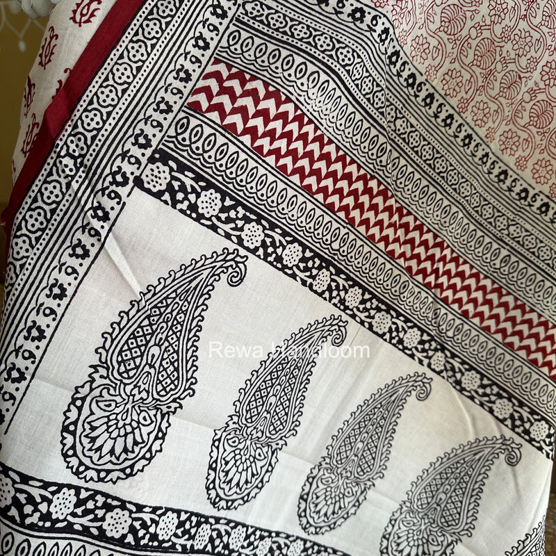 White-Red Bagh Print Cotton Suit BGCSJ0222