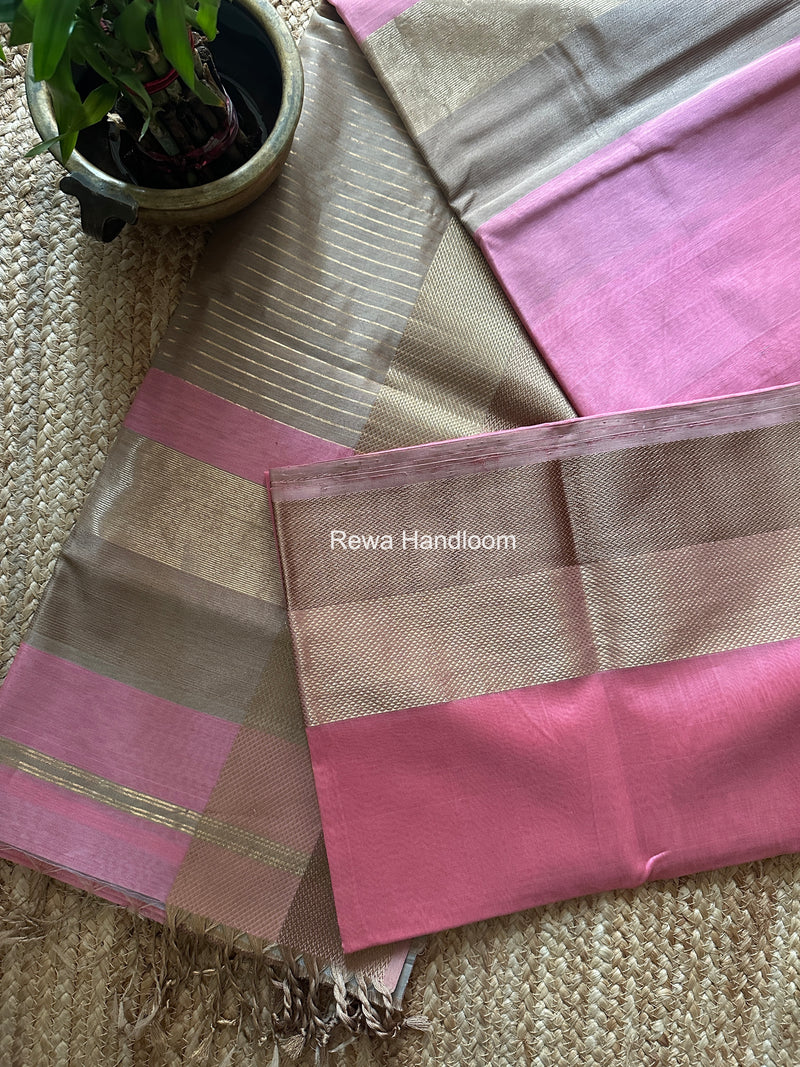 Maheshwari Pink Resham Thread Border Saree ZRBS08