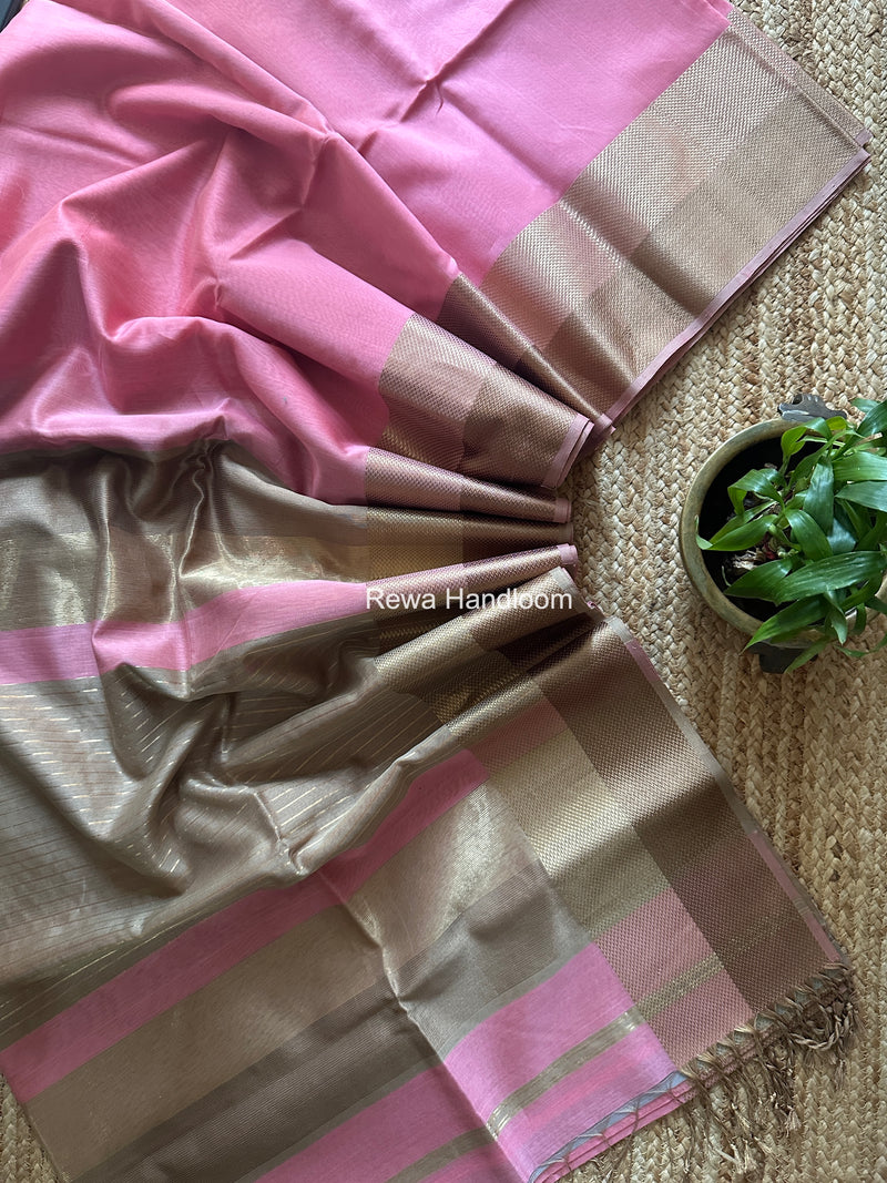 Maheshwari Pink Resham Thread Border Saree ZRBS08