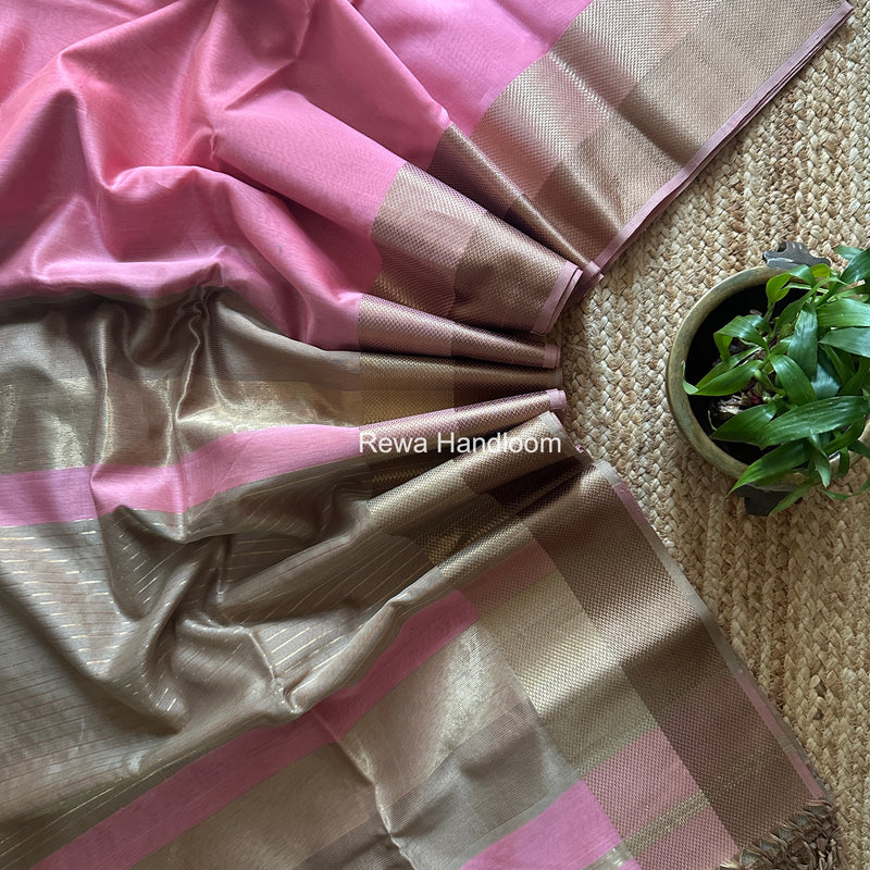Maheshwari Pink Resham Thread Border Saree ZRBS08
