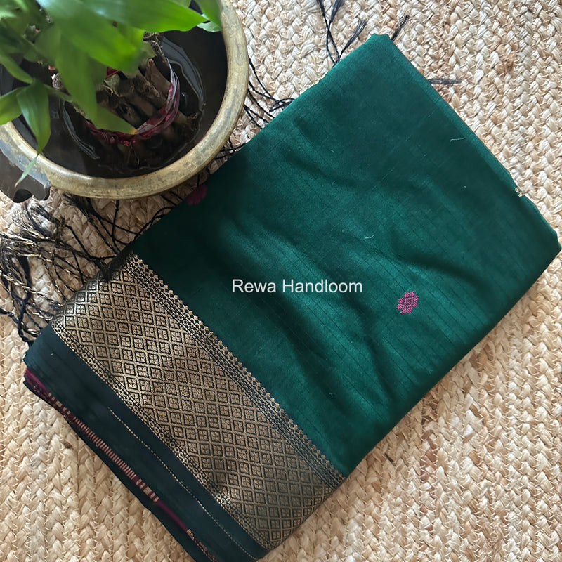Maheshwari Green Butta Pallu Saree BTPS089