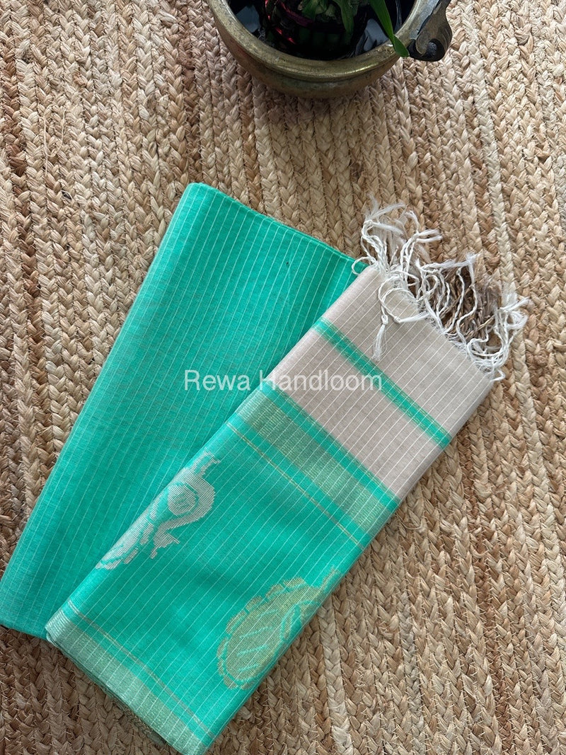 Maheshwari Green-Beige Peacock Buta-Buti Top-Dupatta Set MS045