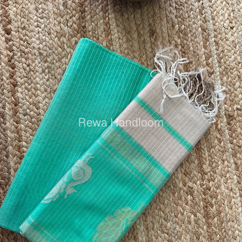 Maheshwari Green-Beige Peacock Buta-Buti Top-Dupatta Set MS045