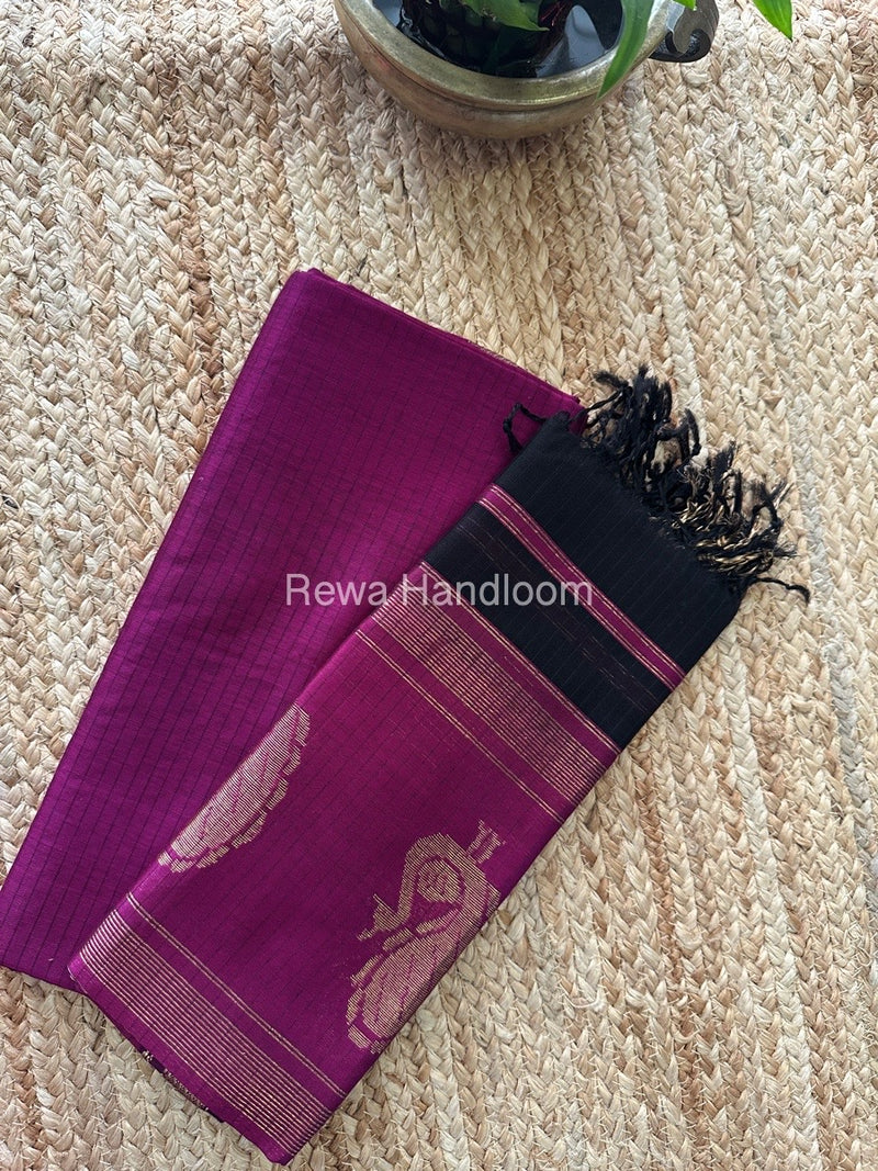 Maheshwari Magenta-Black Motifs Top-Dupatta Set MS097