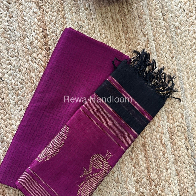 Maheshwari Magenta-Black Motifs Top-Dupatta Set MS097