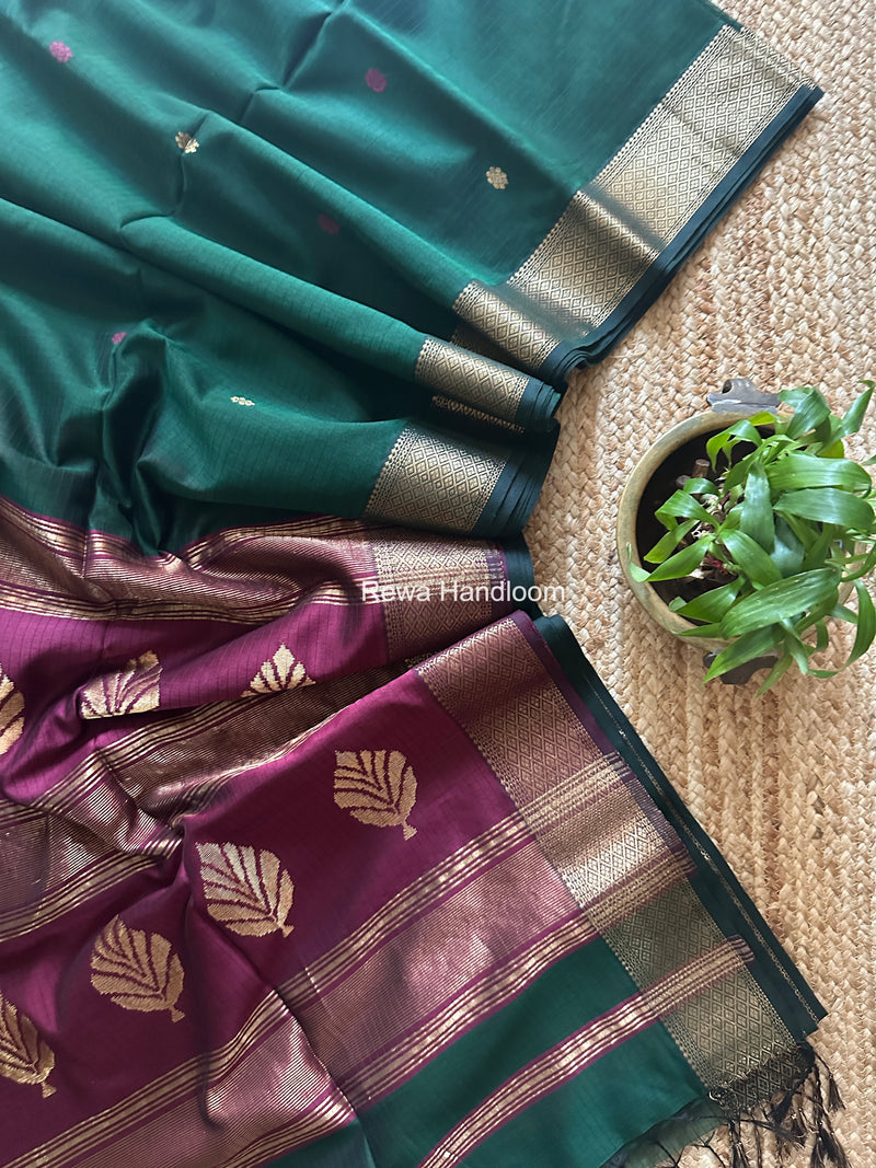 Maheshwari Green Butta Pallu Saree BTPS089
