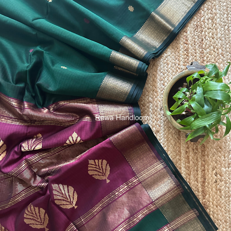 Maheshwari Green Butta Pallu Saree BTPS089