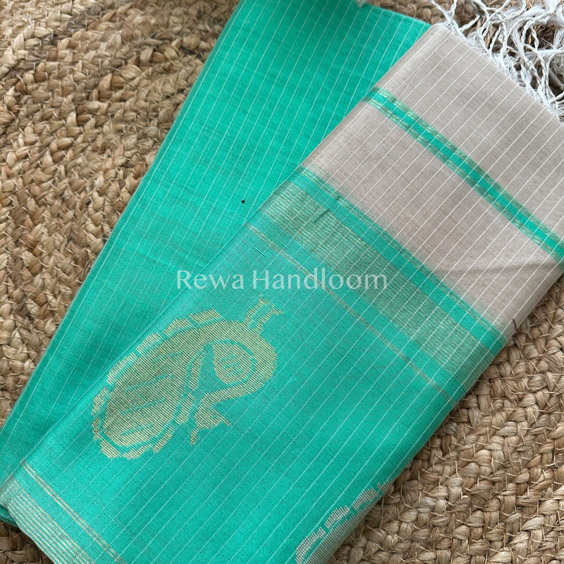 Maheshwari Green-Beige Peacock Buta-Buti Top-Dupatta Set BTP044