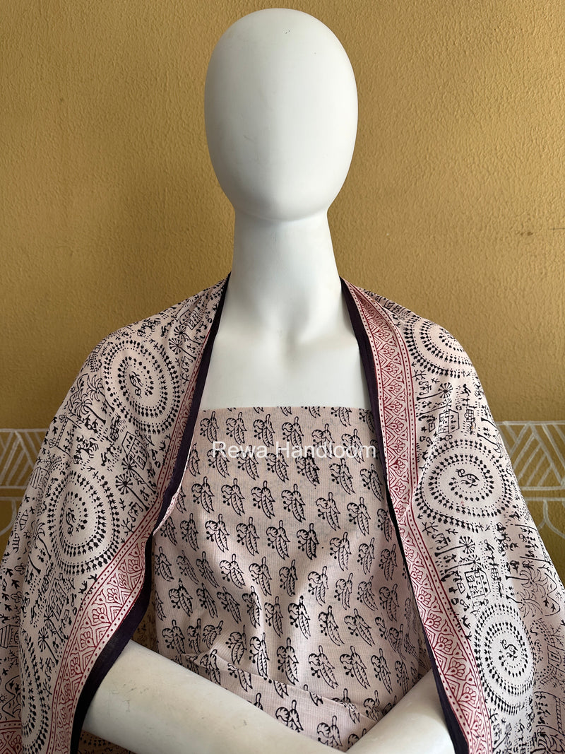 White-Black Bagh Print Cotton Suit BCSP0120