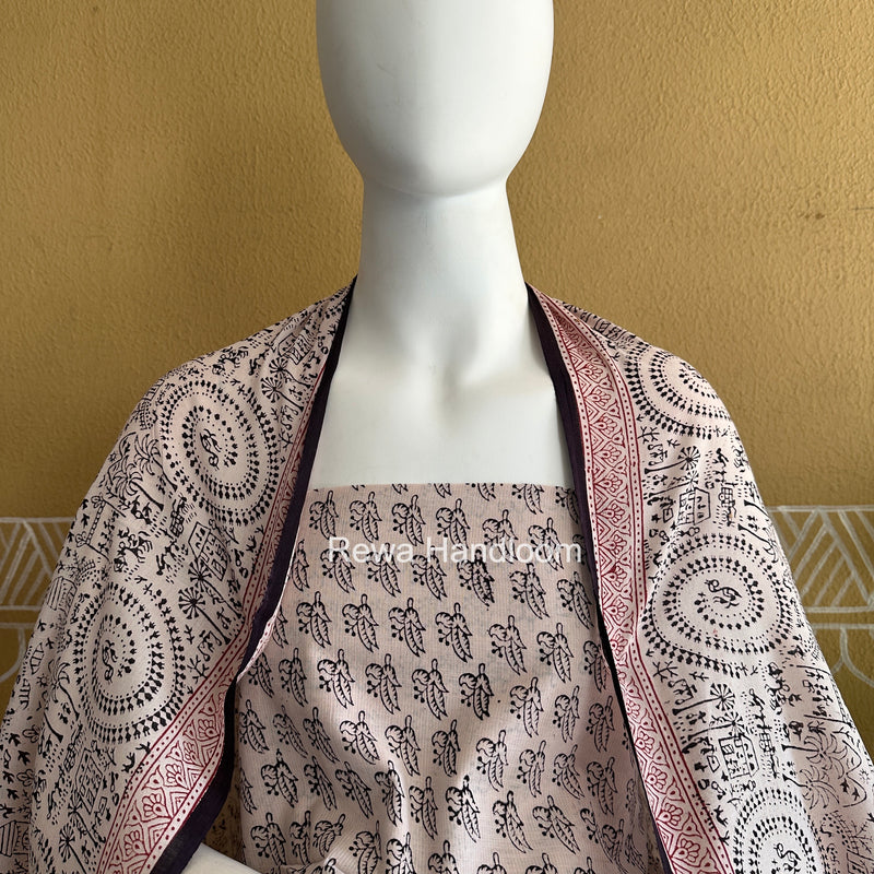 White-Black Bagh Print Cotton Suit BCSP0120