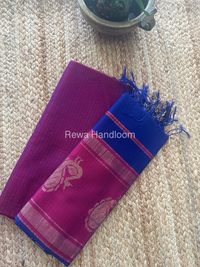 Maheshwari Megenta-Royal Blue Peacock Buta-Buti Top-Dupatta Set MS022