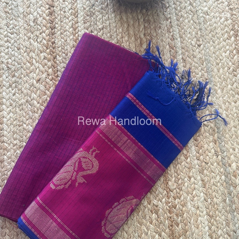 Maheshwari Megenta-Royal Blue Peacock Buta-Buti Top-Dupatta Set MS022