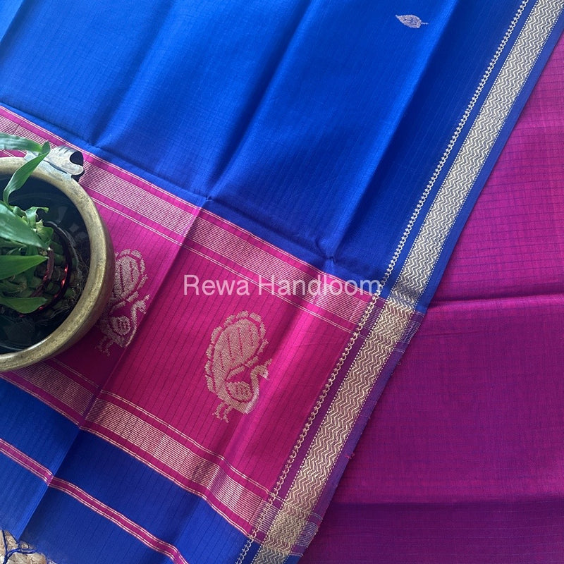 Maheshwari Megenta-Royal Blue Peacock Buta-Buti Top-Dupatta Set MS022