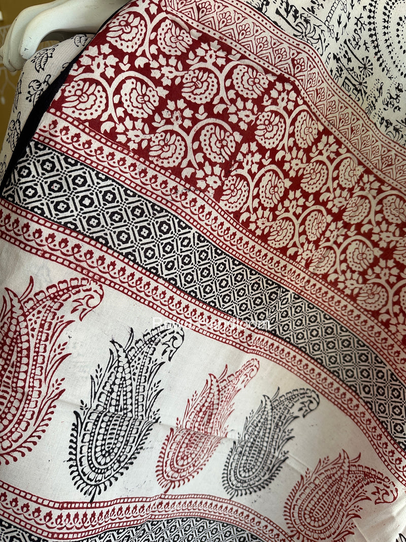 White-Black Bagh Print Cotton Suit BCSP0120