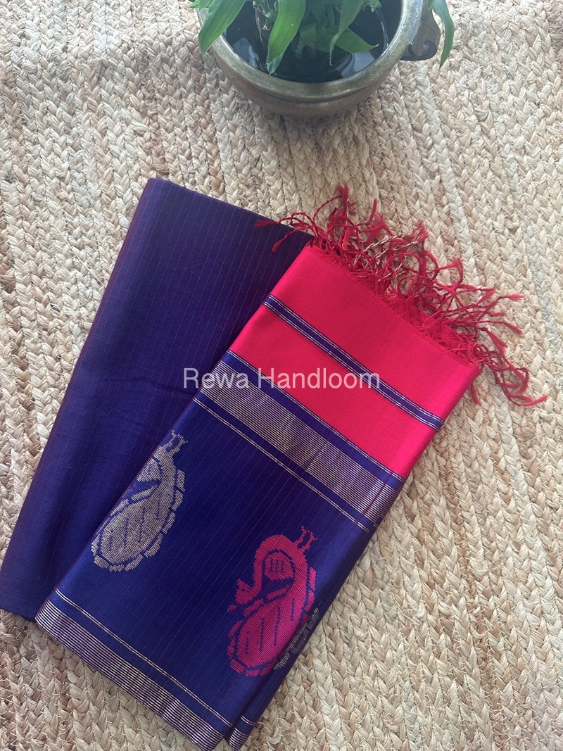 Maheshwari Blue-Fuchsia Red Peacock Buta-Buti Top-Dupatta Set MS038