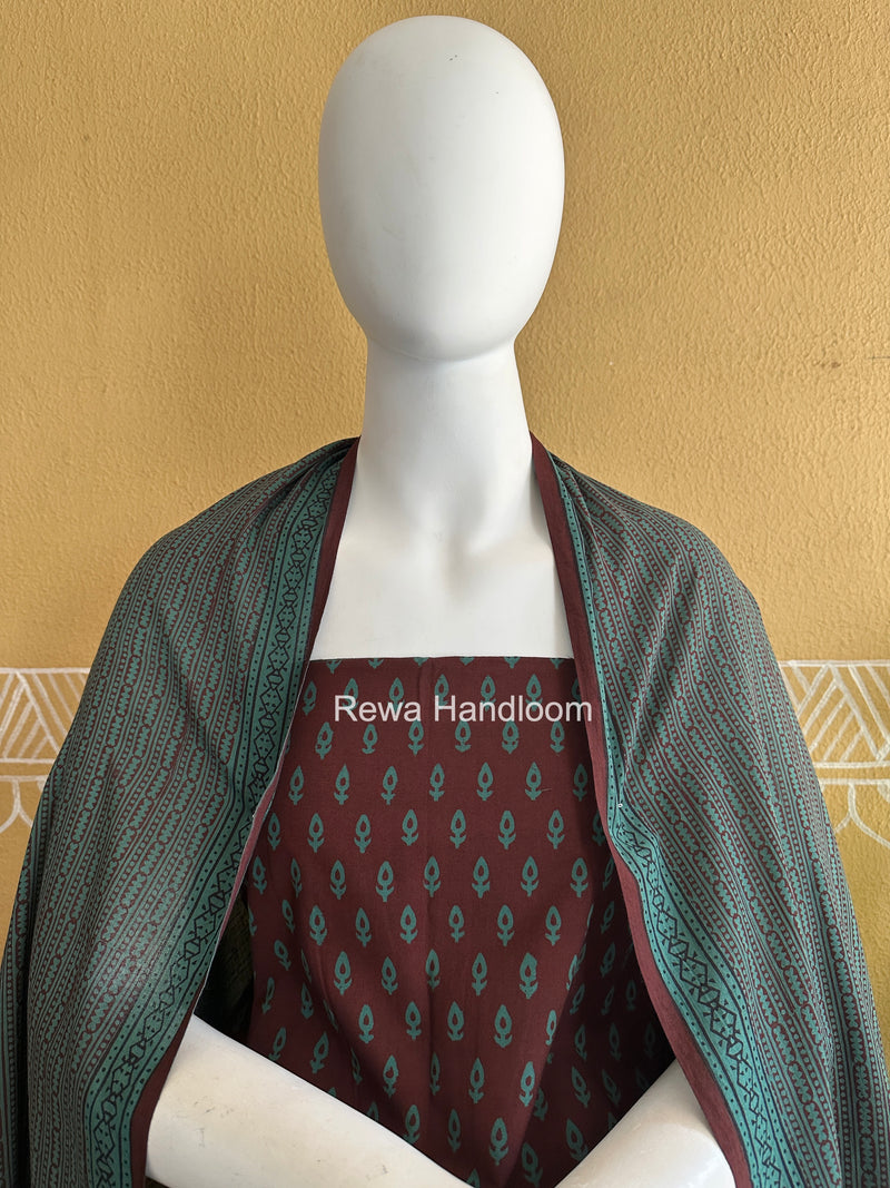 Maroon-Green Bagh Print Cotton Suit BGCSJ0203