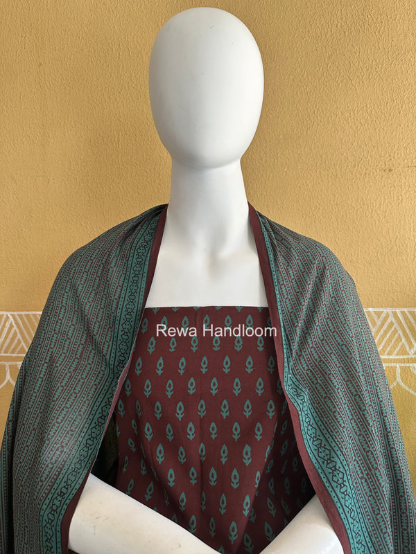 Maroon-Green Bagh Print Cotton Suit BGCSJ0203
