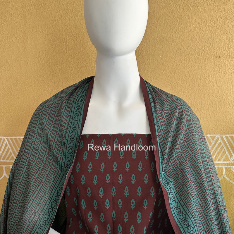 Maroon-Green Bagh Print Cotton Suit BGCSJ0203