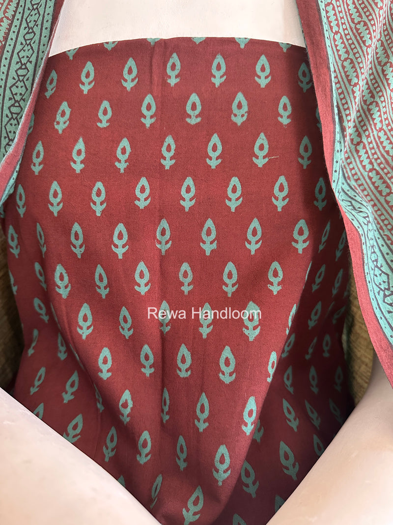 Maroon-Green Bagh Print Cotton Suit BGCSJ0203