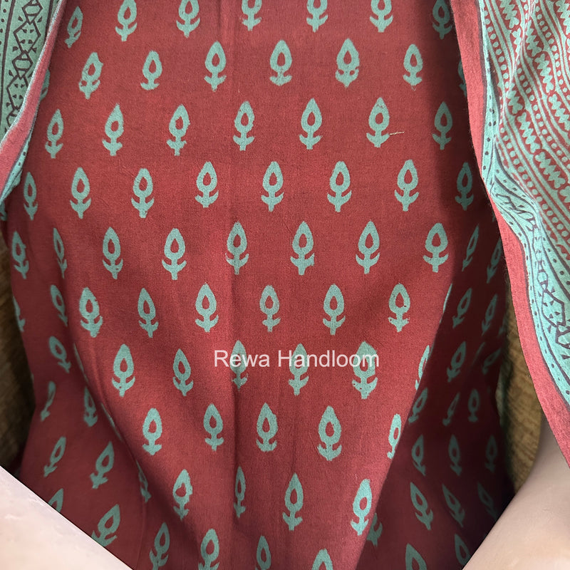 Maroon-Green Bagh Print Cotton Suit BGCSJ0203