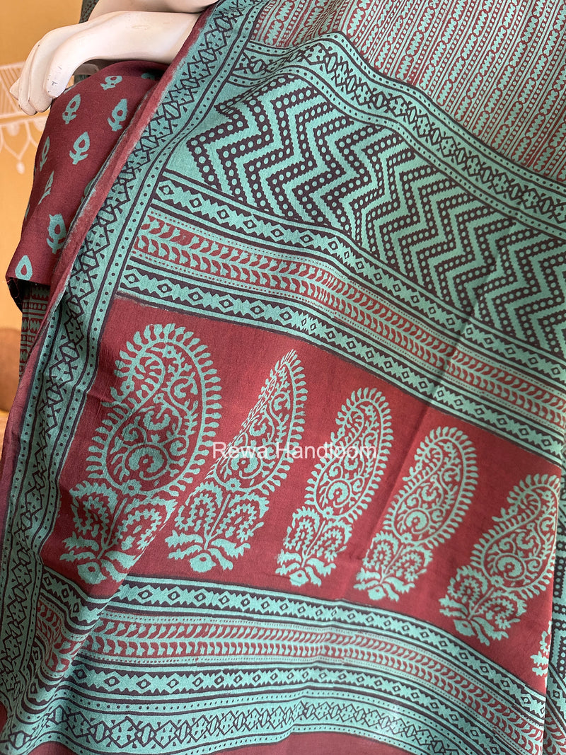 Maroon-Green Bagh Print Cotton Suit BGCSJ0203