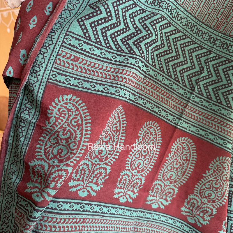 Maroon-Green Bagh Print Cotton Suit BGCSJ0203