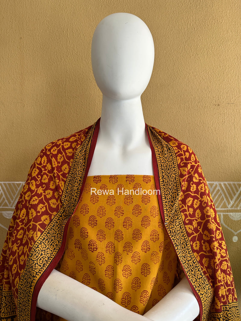 Yellow-Red Bagh Print Cotton Suit BCSP094