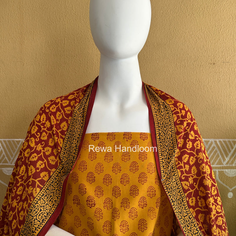 Yellow-Red Bagh Print Cotton Suit BCSP094