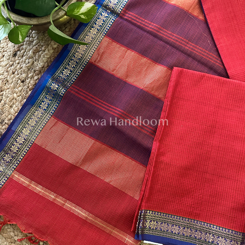 Maheshwari Red Orange Garbha Reshami Silk Saree-GS01