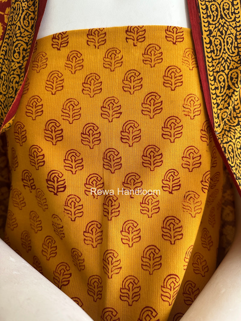 Yellow-Red Bagh Print Cotton Suit BCSP094