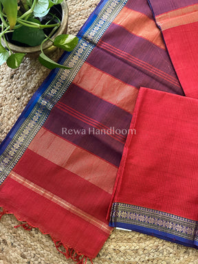 Maheshwari Red Orange Garbha Reshami Silk Saree-GS01